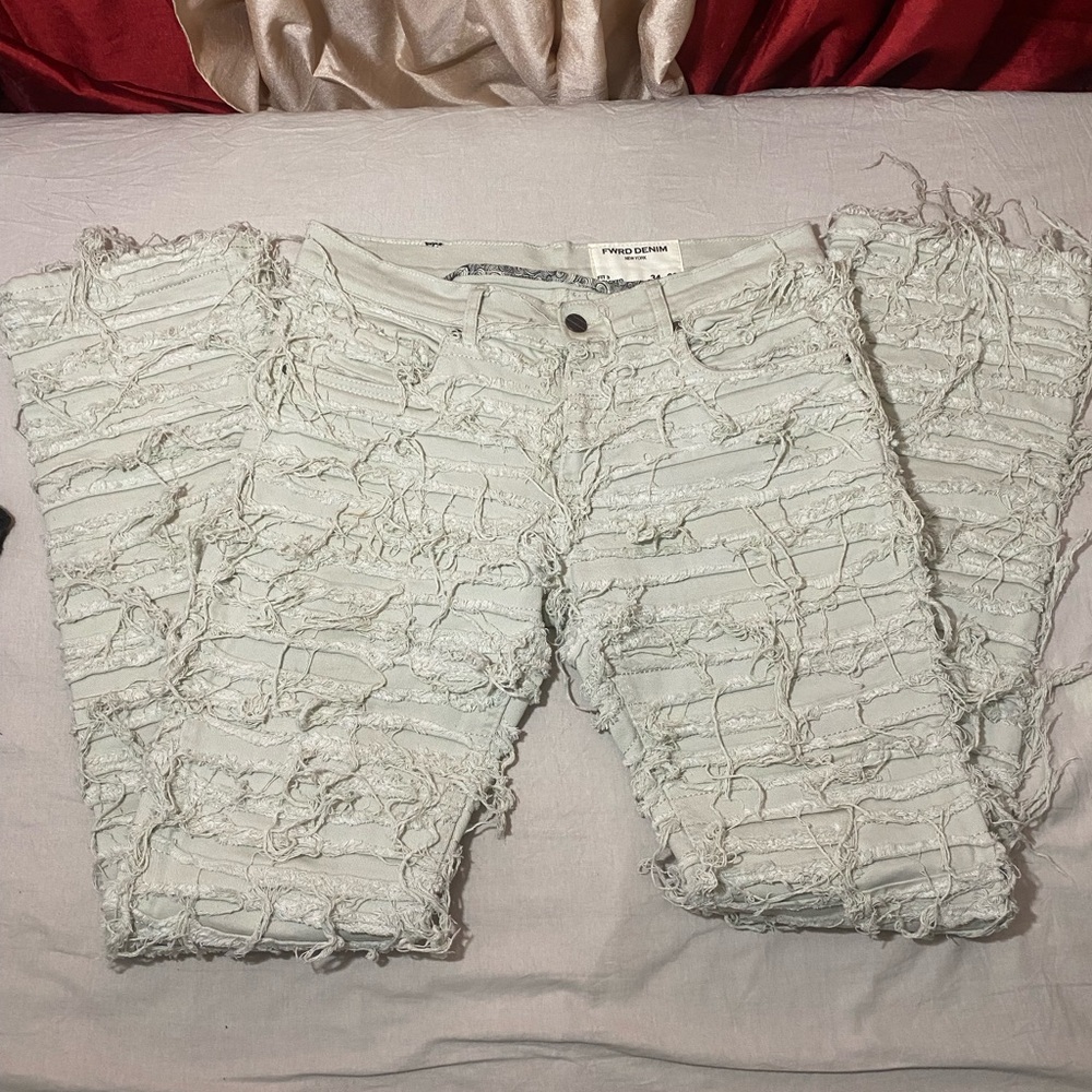 Men's Distressed White Jeans